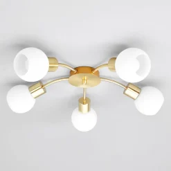 Lindby loftlampe Elaina, Ø54cm, 5 lyskilder, messing, glas, E14