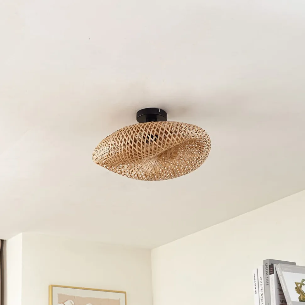 Lindby loftlampe Eleane, bambus, natur, Ø 50 cm