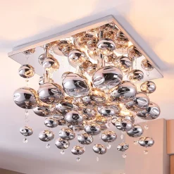 Lindby loftlampe Esfera, røggrå, glas, 4 lyskilder, 35 cm