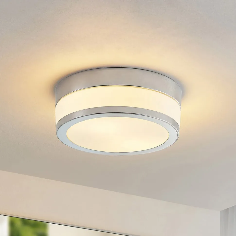 Lindby loftlampe Flavi, Ø 23 cm, krom, glas, IP44, E27