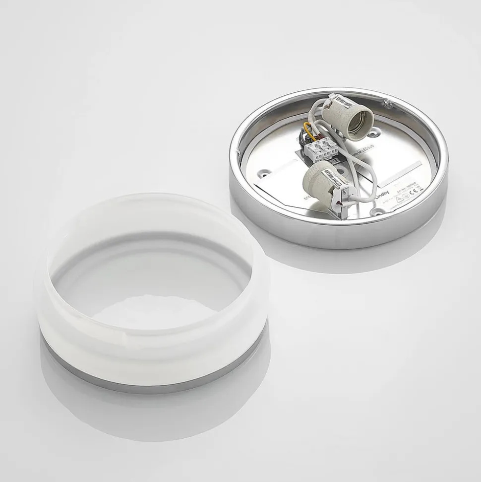 Lindby loftlampe Flavi, Ø 23 cm, krom, glas, IP44, E27