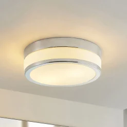Lindby Loftlampe Flavi, Ø 28 cm, krom, glas, IP44, E27