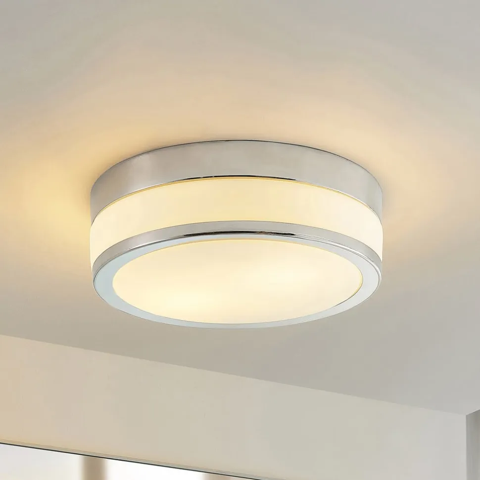 Lindby Loftlampe Flavi, Ø 28 cm, krom, glas, IP44, E27