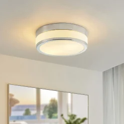 Lindby Loftlampe Flavi, Ø 28 cm, krom, glas, IP44, E27