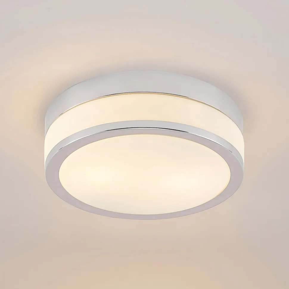 Lindby Loftlampe Flavi, Ø 28 cm, krom, glas, IP44, E27
