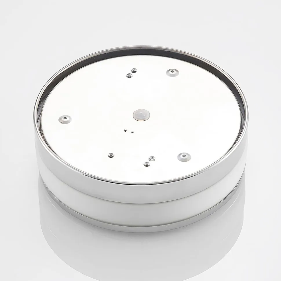 Lindby Loftlampe Flavi, Ø 28 cm, krom, glas, IP44, E27