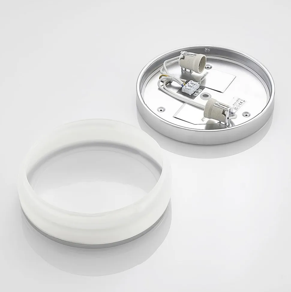 Lindby Loftlampe Flavi, Ø 28 cm, krom, glas, IP44, E27