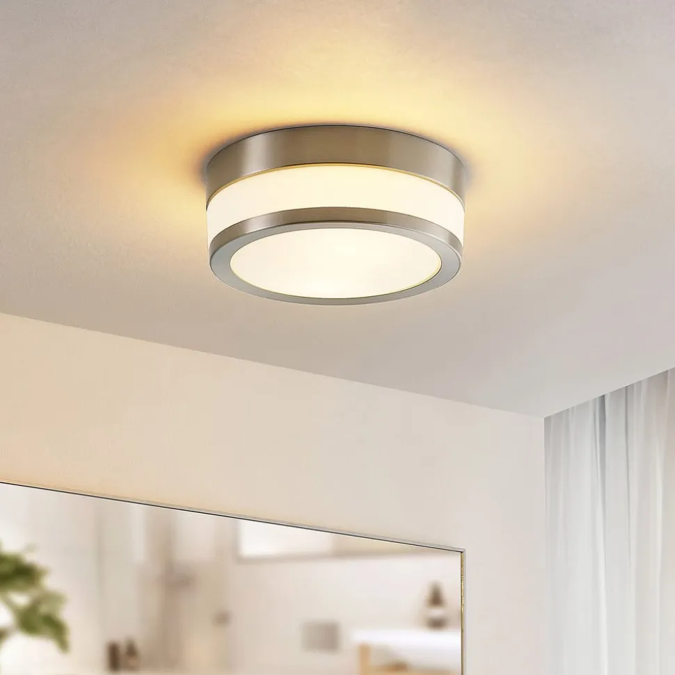 Lindby Loftlampe Flavi, Ø 23 cm, nikkel, glas, IP44, E27