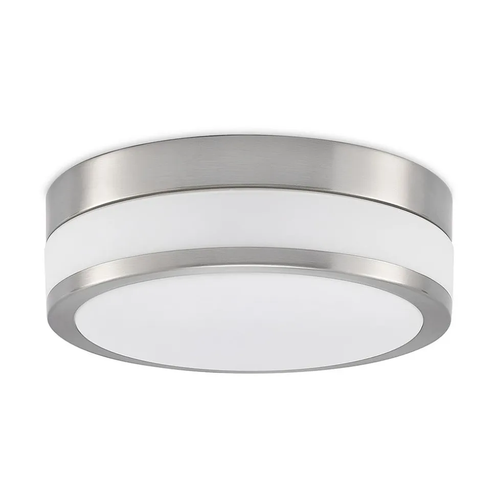 Lindby Loftlampe Flavi, Ø 28 cm, nikkel, glas, IP44, E27