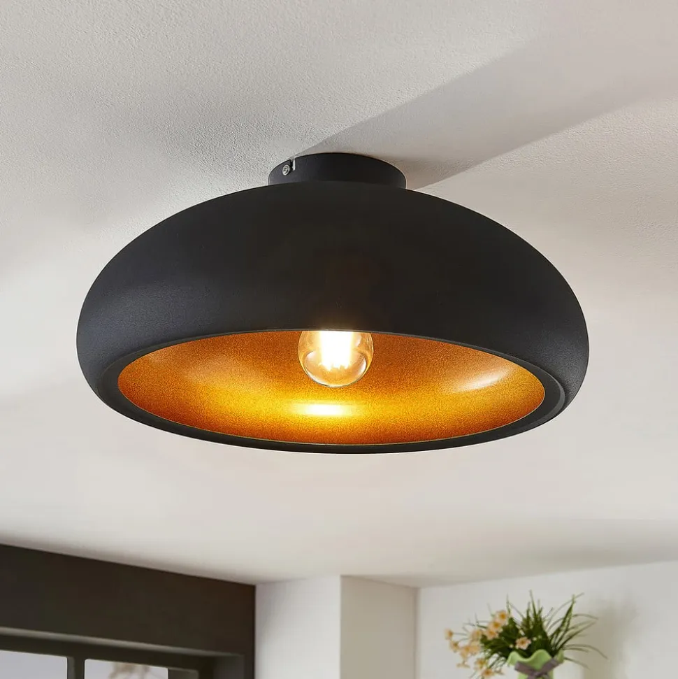 Lindby loftlampe Gerwina, sort/guld, metal, 40 cm, E27
