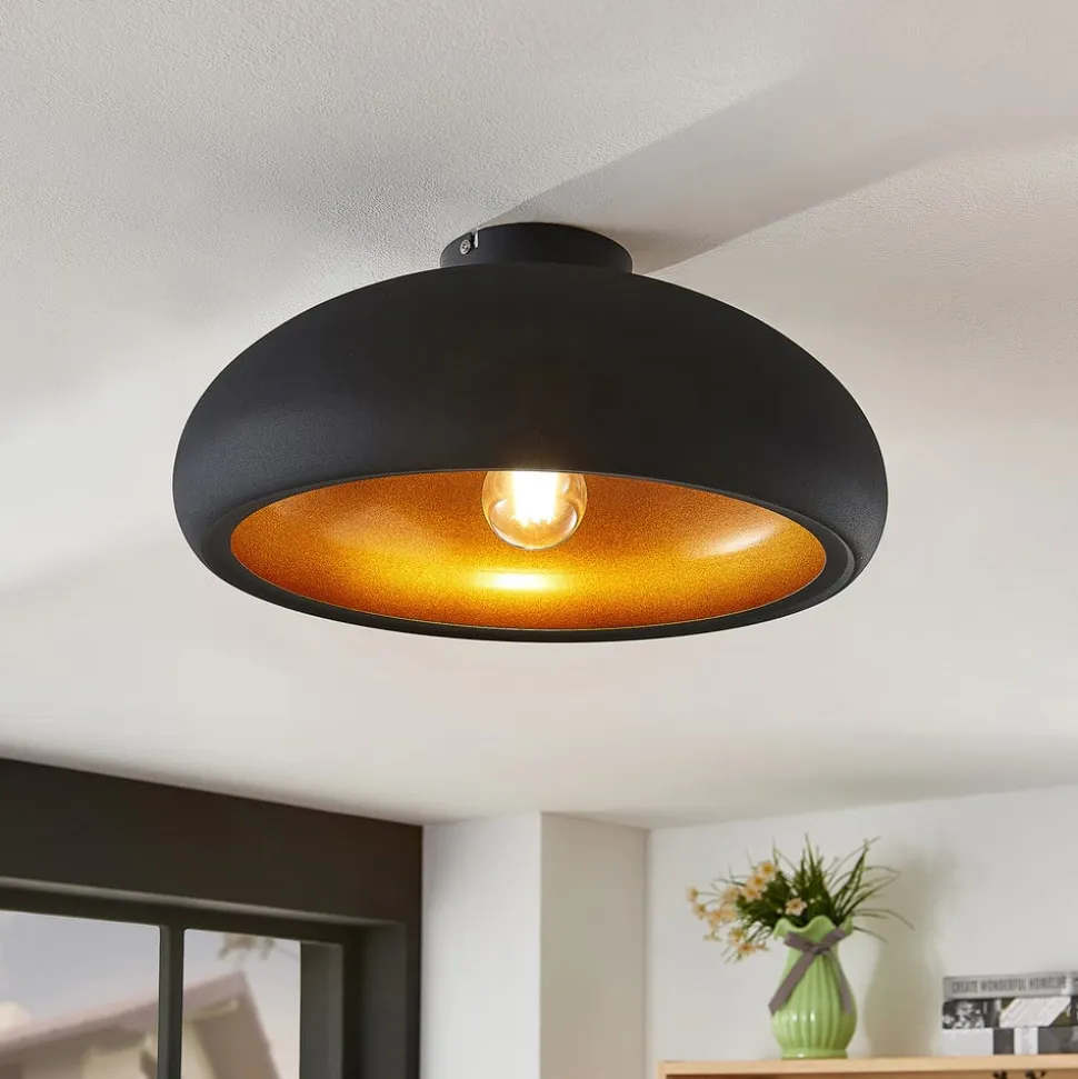 Lindby loftlampe Gerwina, sort/guld, metal, 40 cm, E27