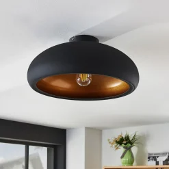 Lindby loftlampe Gerwina, sort/guld, metal, 40 cm, E27