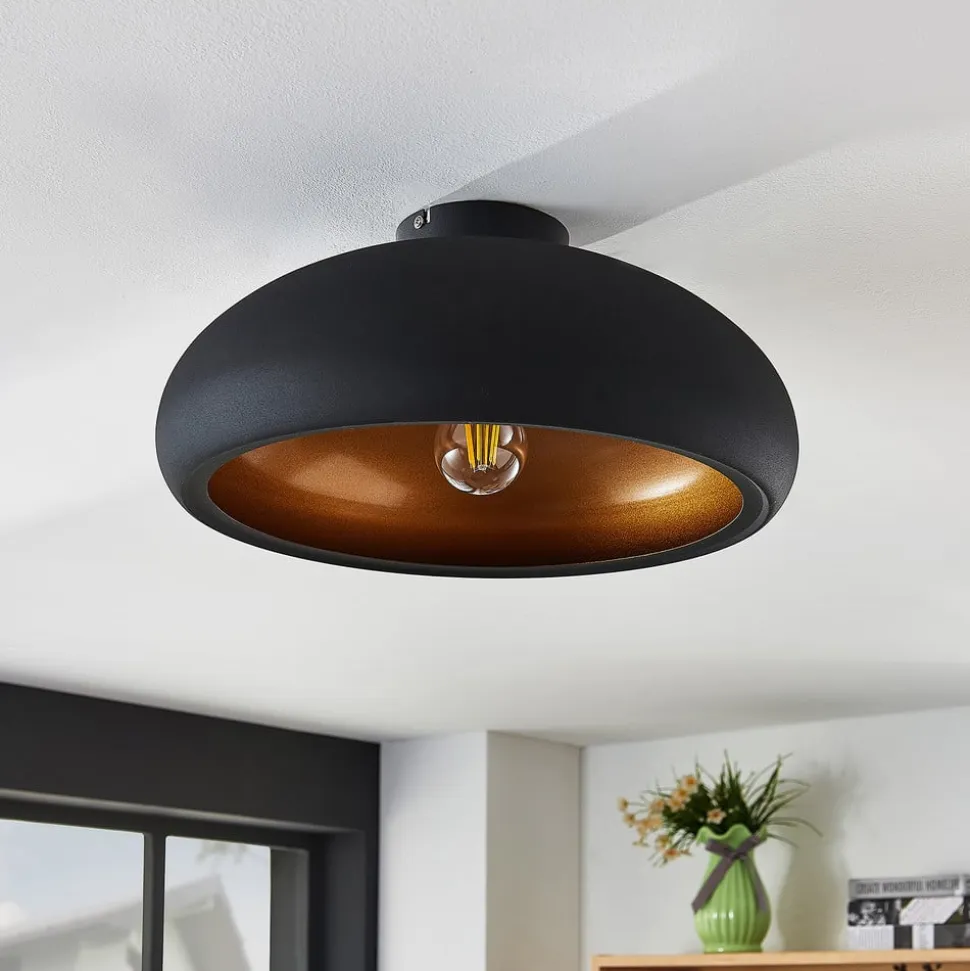 Lindby loftlampe Gerwina, sort/guld, metal, 40 cm, E27