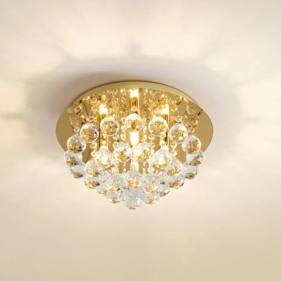Lindby loftlampe Gillion, 4 lyskilder, guld, krystal, Ø 35cm