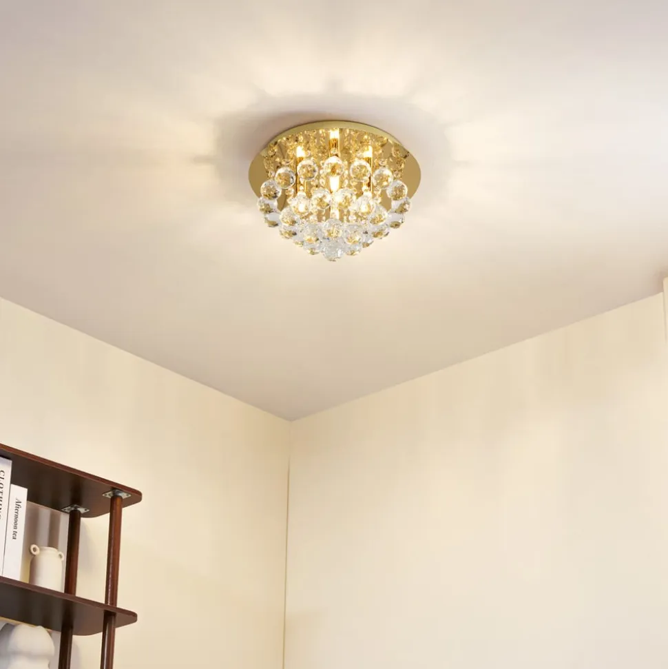 Lindby loftlampe Gillion, 4 lyskilder, guld, krystal, Ø 35cm
