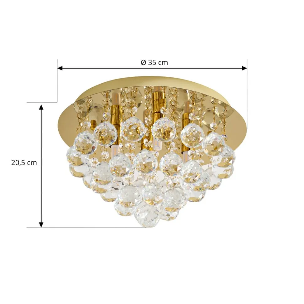 Lindby loftlampe Gillion, 4 lyskilder, guld, krystal, Ø 35cm