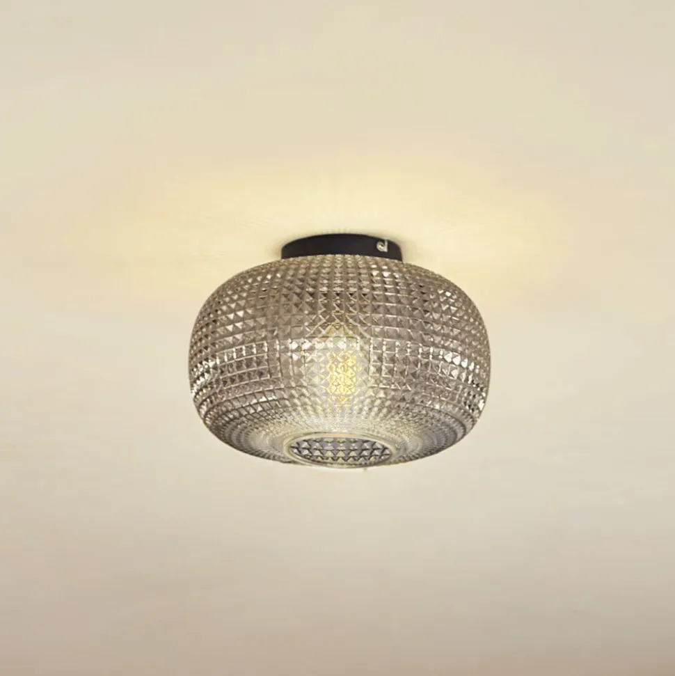 Lindby loftlampe Hildur, Ø 25 cm, røggrå, glas