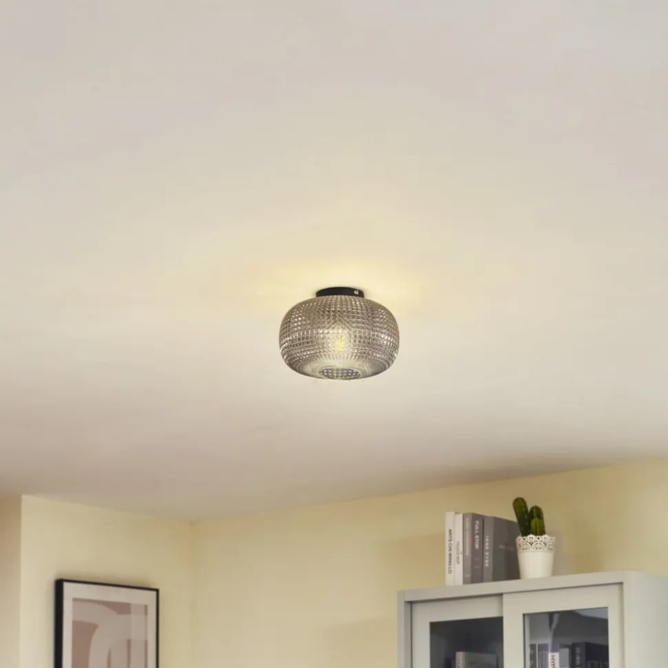Lindby loftlampe Hildur, Ø 25 cm, røggrå, glas