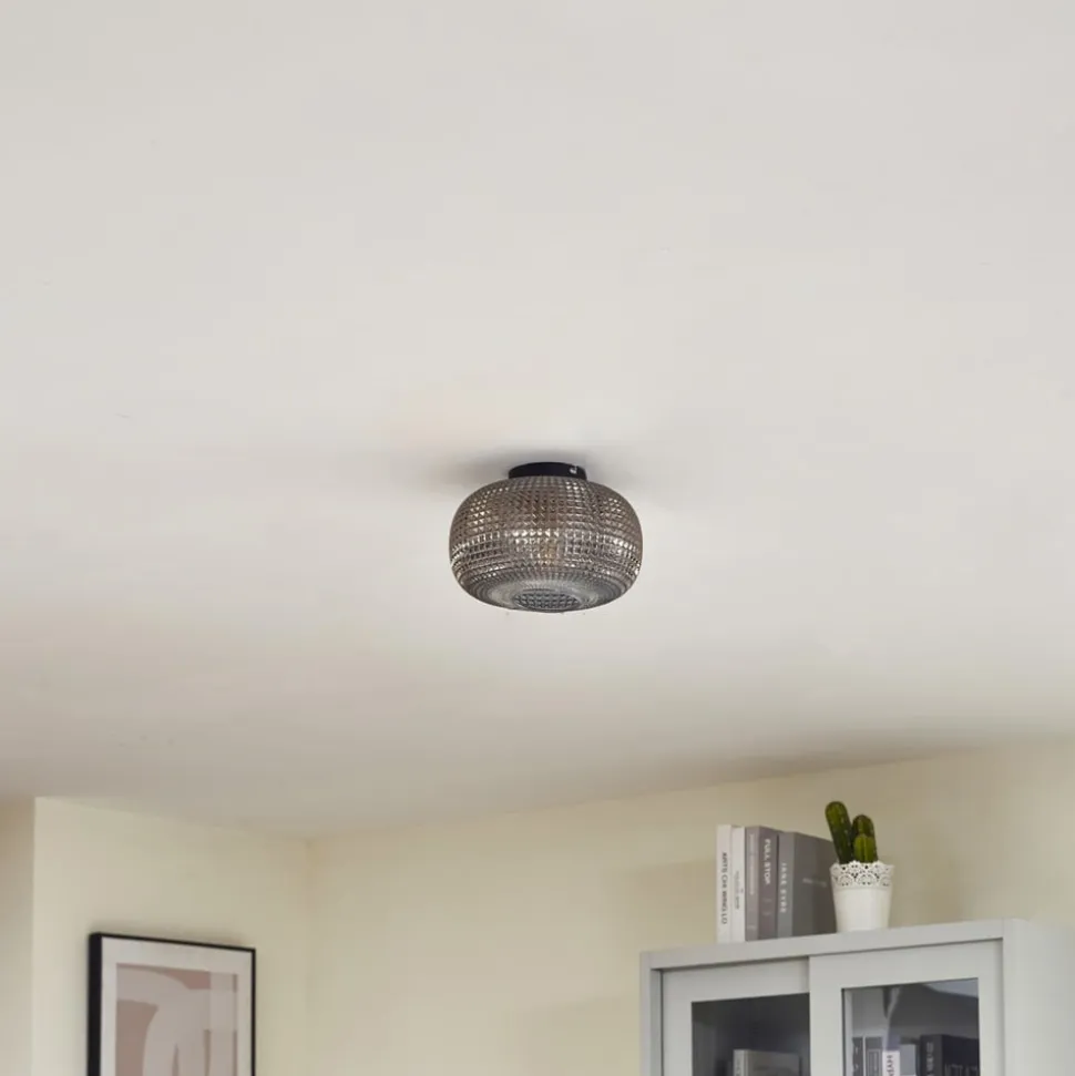 Lindby loftlampe Hildur, Ø 25 cm, røggrå, glas