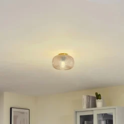 Lindby loftlampe Hildur, Ø 25 cm, ravfarvet, glas
