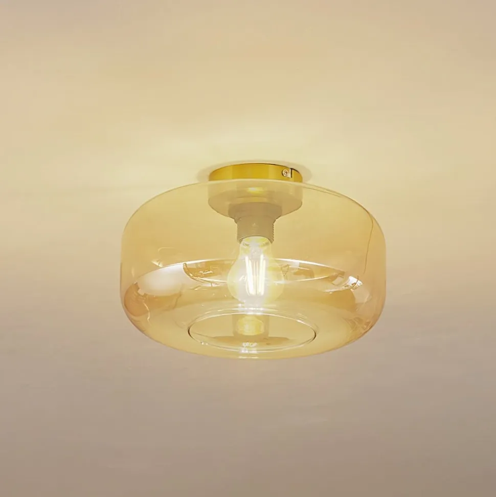 Lindby loftlampe Hildur, Ø 28,5 cm, ravfarvet, glas