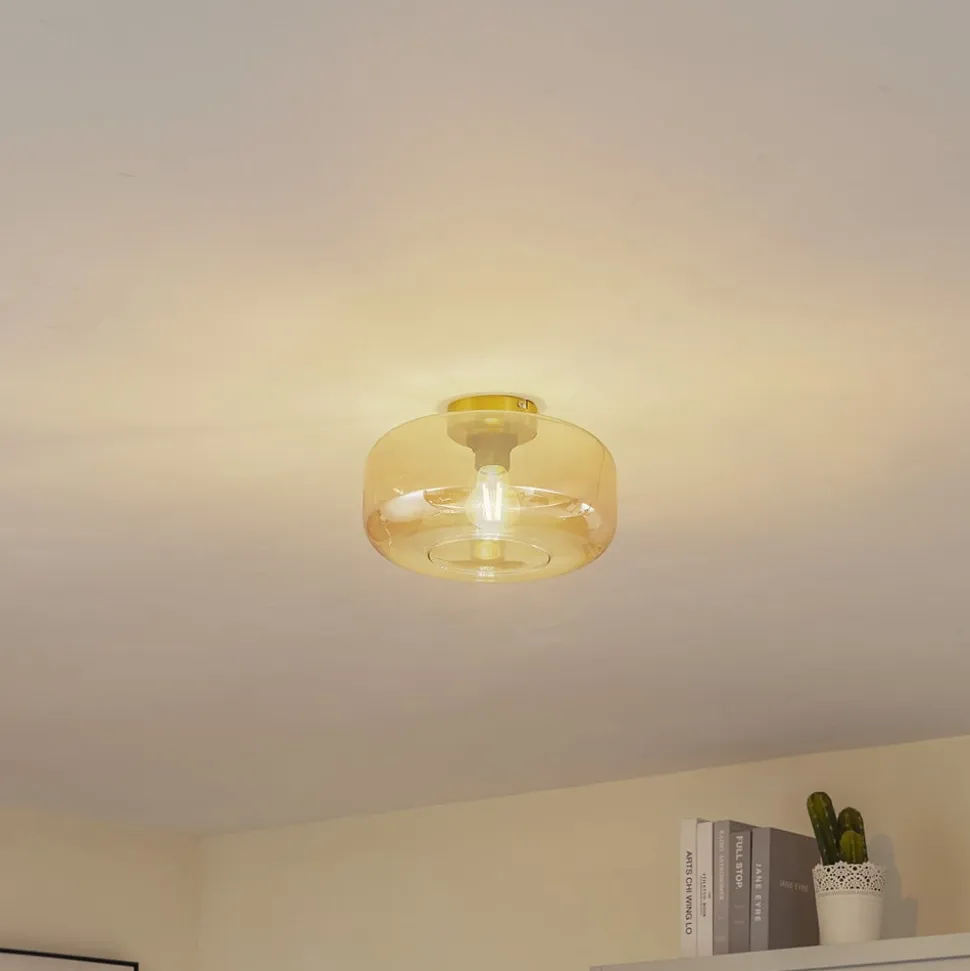 Lindby loftlampe Hildur, Ø 28,5 cm, ravfarvet, glas