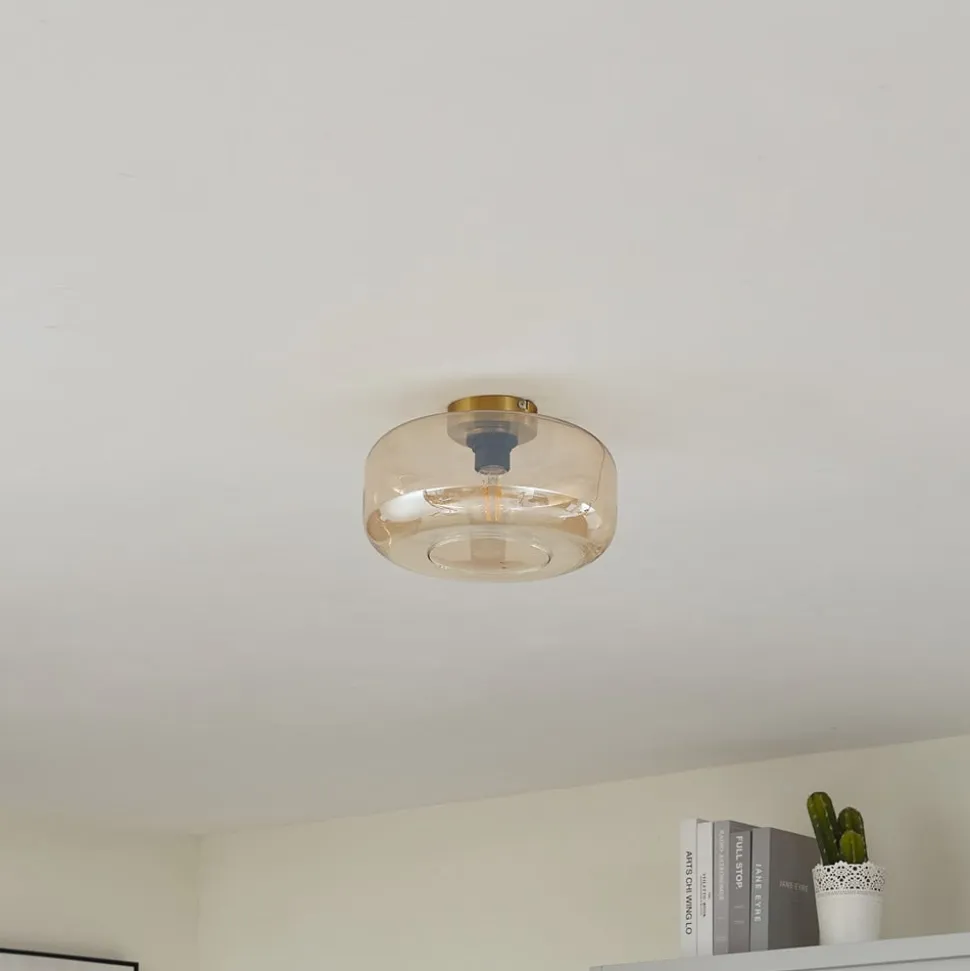 Lindby loftlampe Hildur, Ø 28,5 cm, ravfarvet, glas