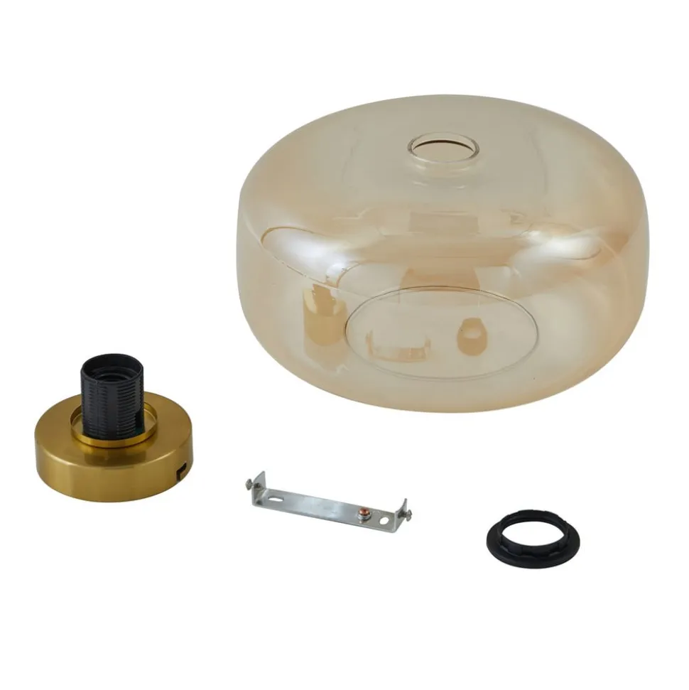 Lindby loftlampe Hildur, Ø 28,5 cm, ravfarvet, glas