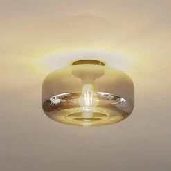 Lindby loftlampe Hildur, Ø 28,5 cm, røggrå, glas