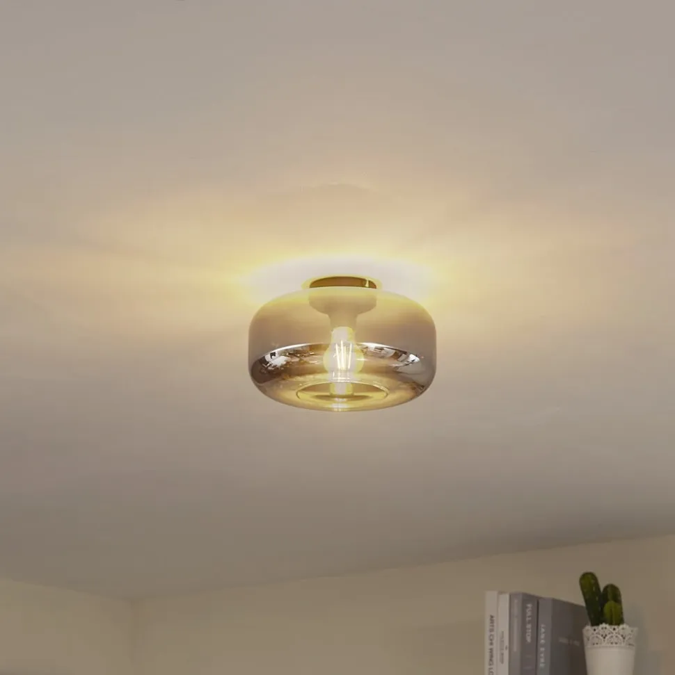 Lindby loftlampe Hildur, Ø 28,5 cm, røggrå, glas