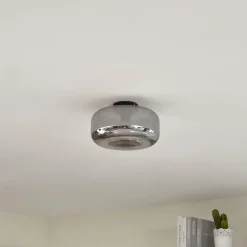 Lindby loftlampe Hildur, Ø 28,5 cm, røggrå, glas