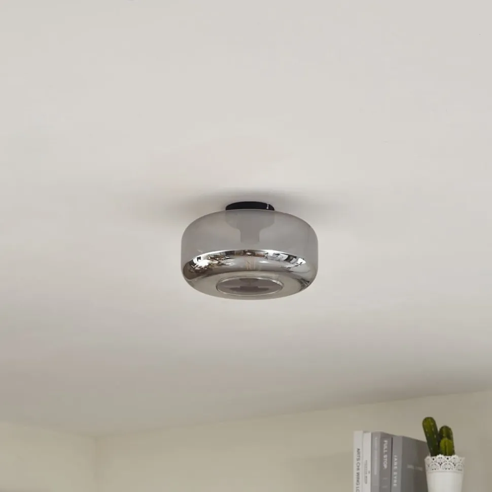Lindby loftlampe Hildur, Ø 28,5 cm, røggrå, glas