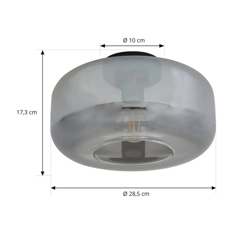 Lindby loftlampe Hildur, Ø 28,5 cm, røggrå, glas