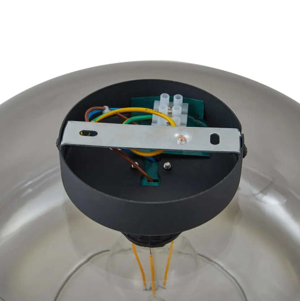 Lindby loftlampe Hildur, Ø 28,5 cm, røggrå, glas
