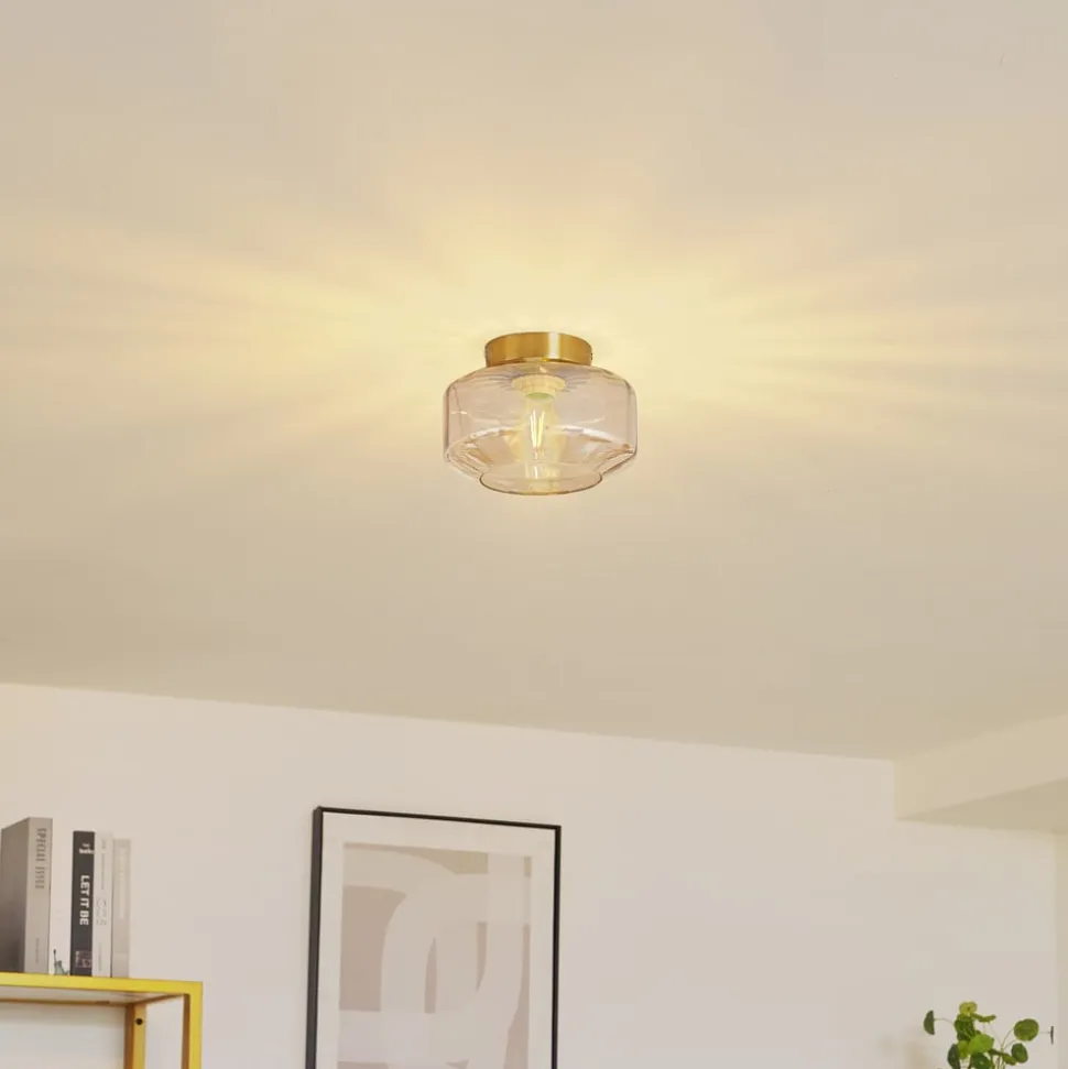 Lindby loftlampe Hildur, ravfarvet, glas, Ø 22 cm
