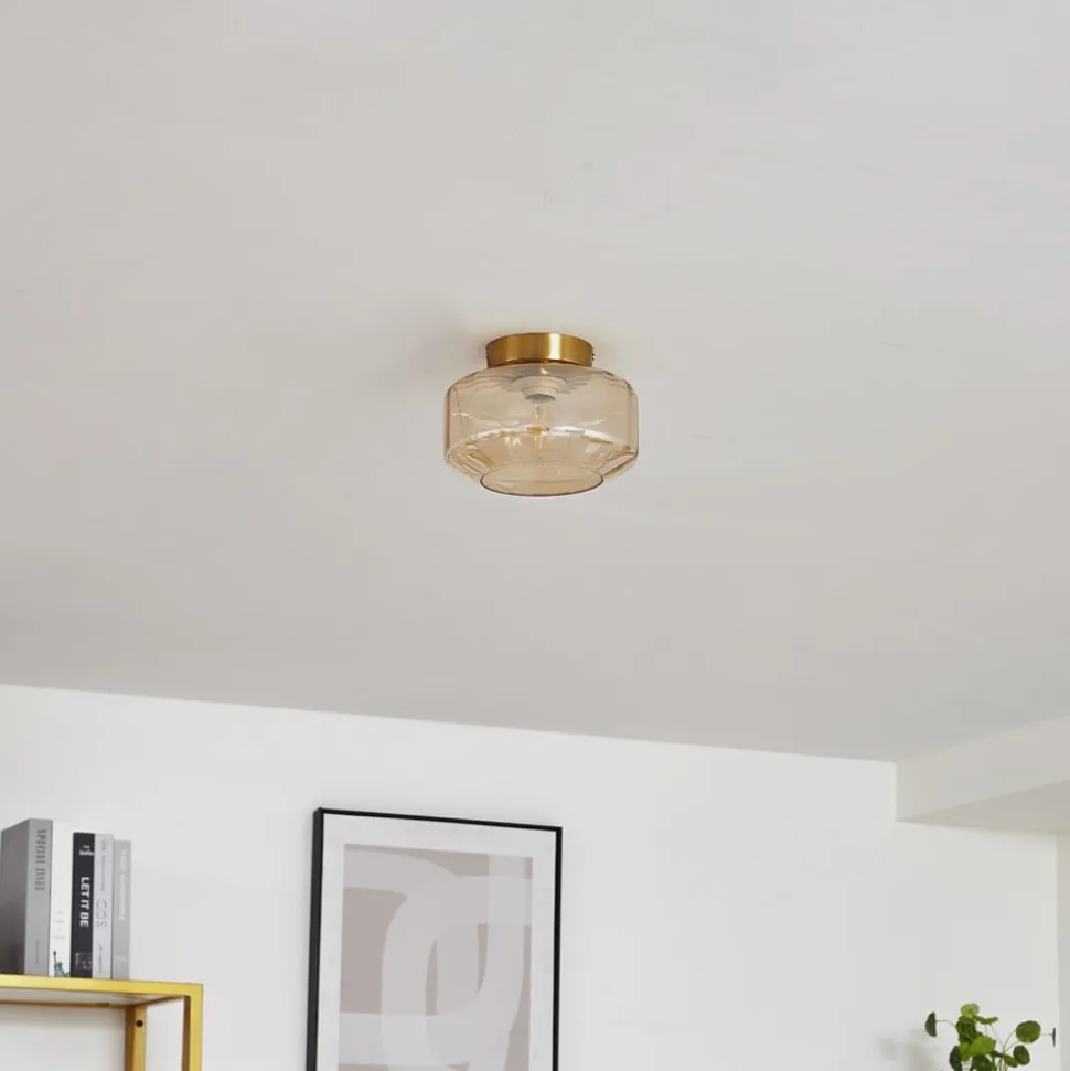Lindby loftlampe Hildur, ravfarvet, glas, Ø 22 cm