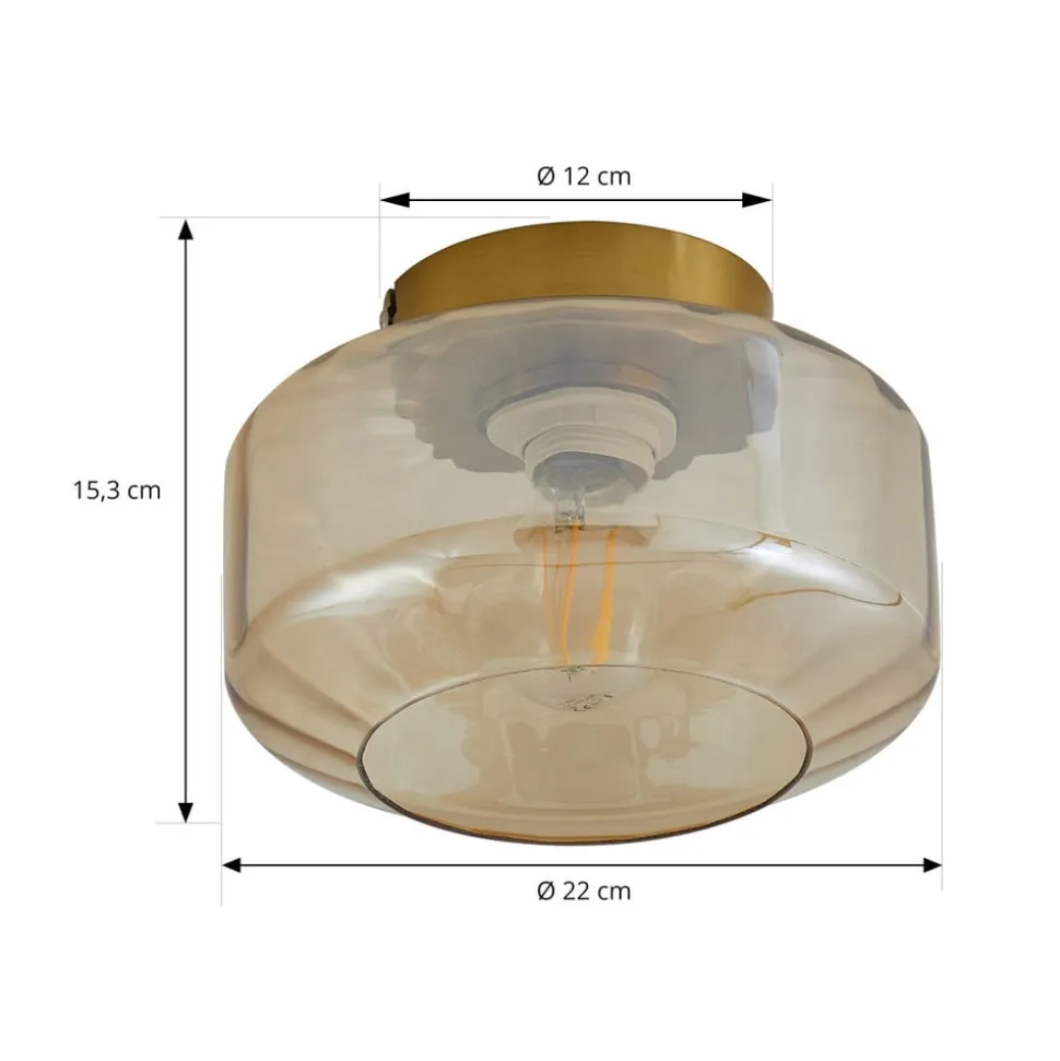 Lindby loftlampe Hildur, ravfarvet, glas, Ø 22 cm
