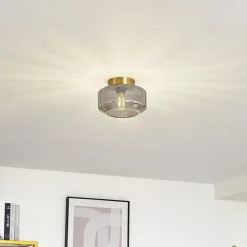 Lindby loftlampe Hildur, røggrå, glas, Ø 22 cm