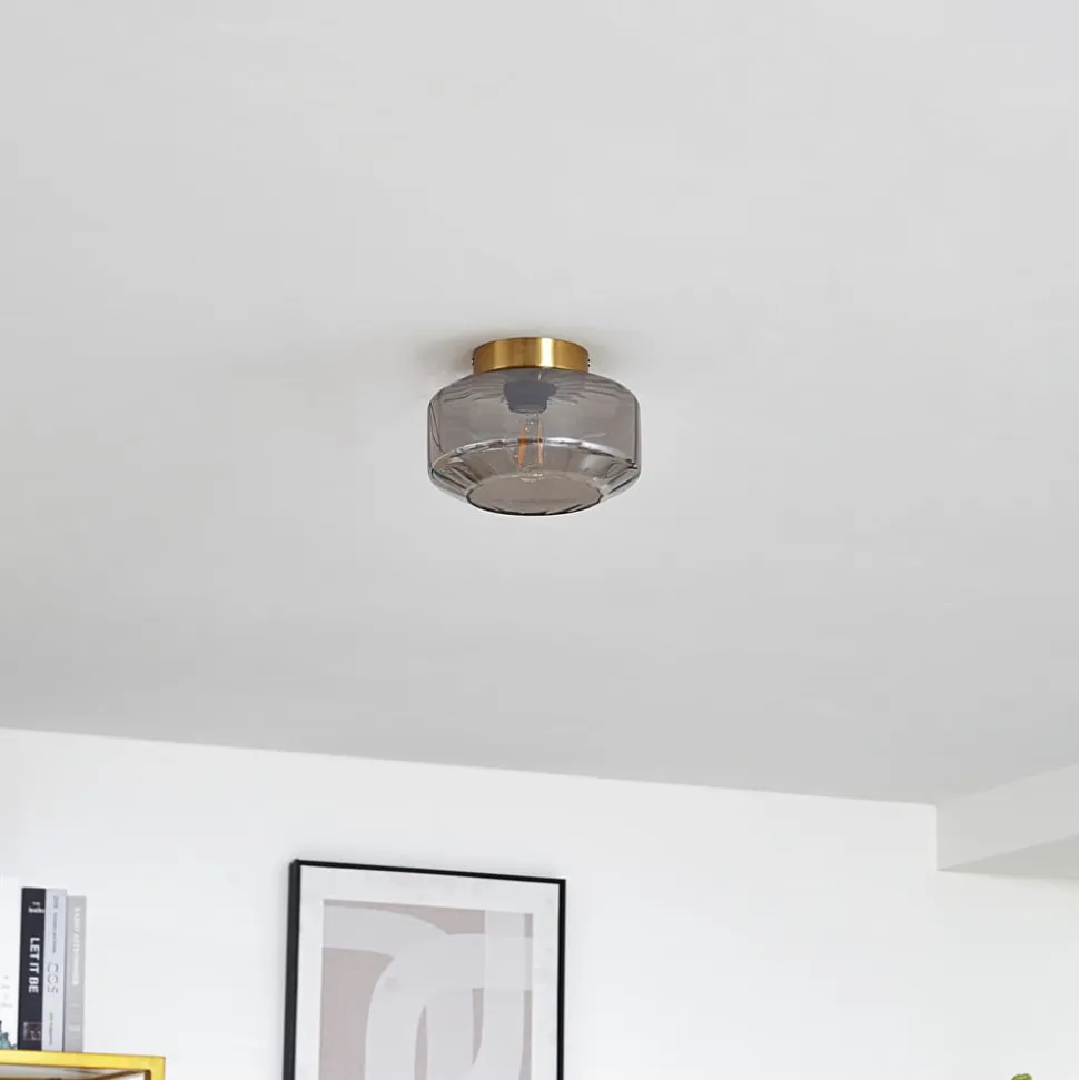 Lindby loftlampe Hildur, røggrå, glas, Ø 22 cm