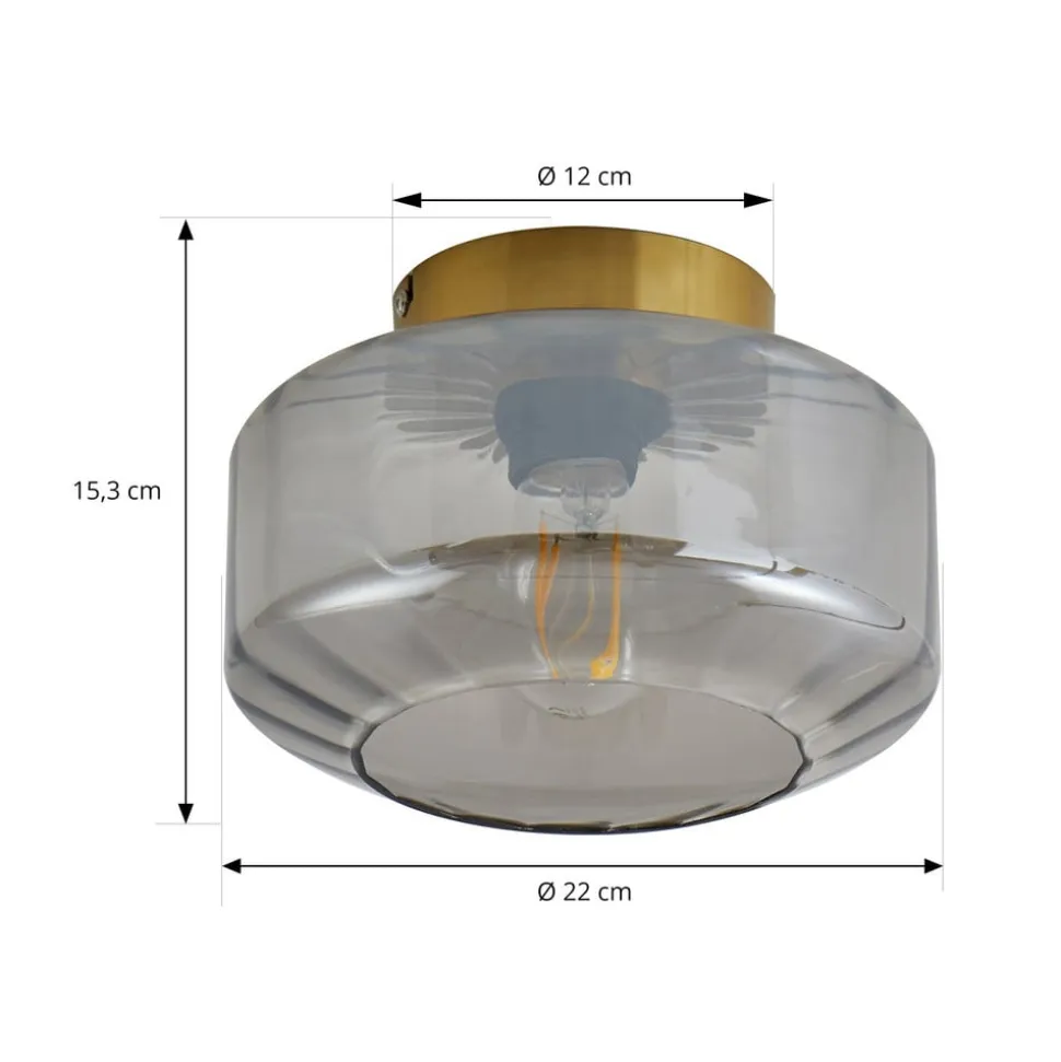 Lindby loftlampe Hildur, røggrå, glas, Ø 22 cm