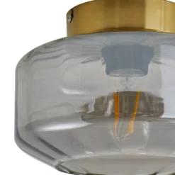 Lindby loftlampe Hildur, røggrå, glas, Ø 22 cm