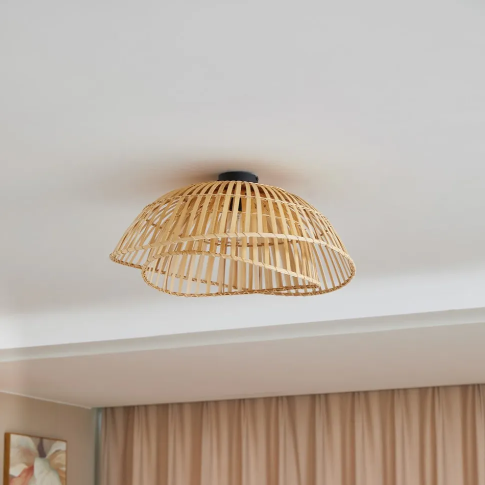 Lindby loftlampe Ilajus, Ø 62 cm, naturlig bambus
