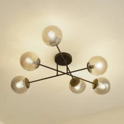 Lindby loftlampe Isamer, røggrå, Ø 80 cm, kugle