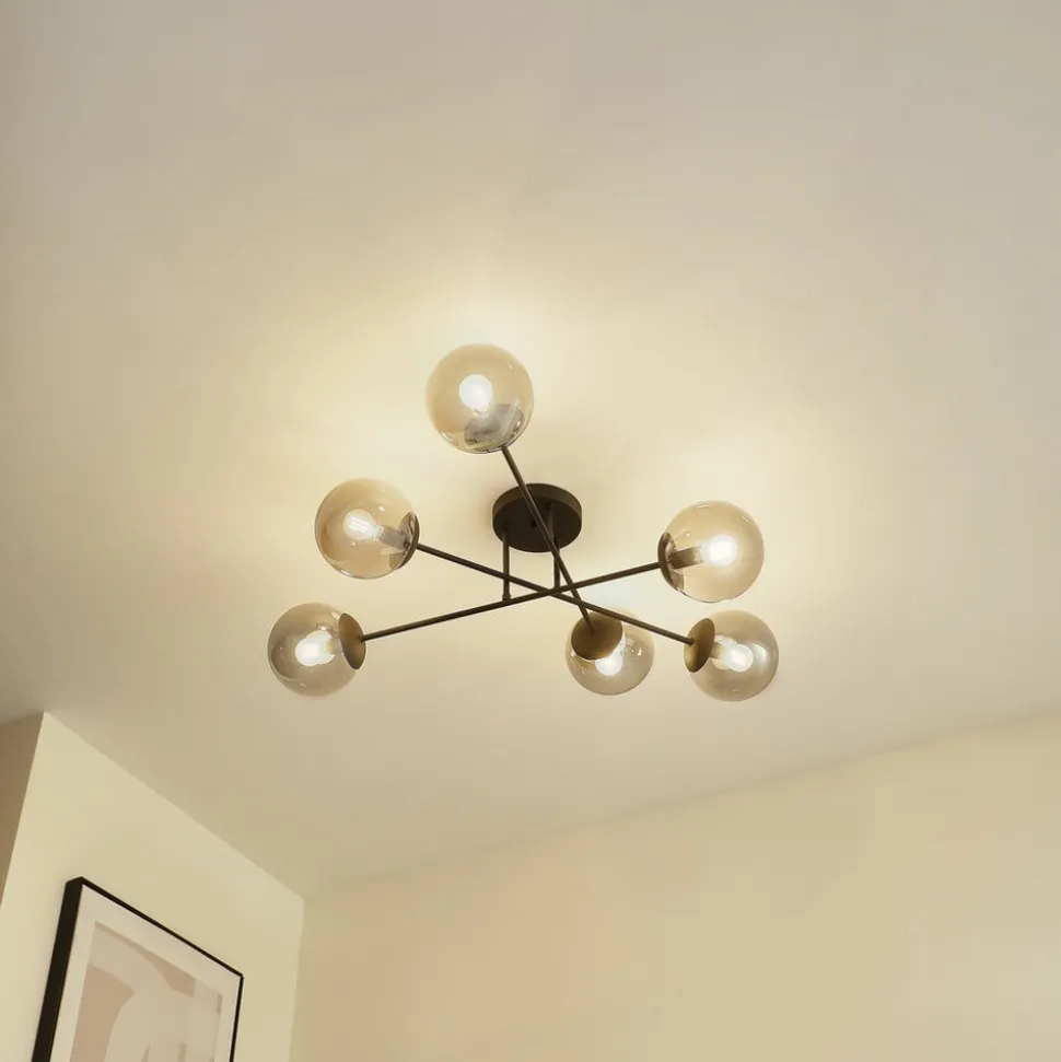 Lindby loftlampe Isamer, røggrå, Ø 80 cm, kugle