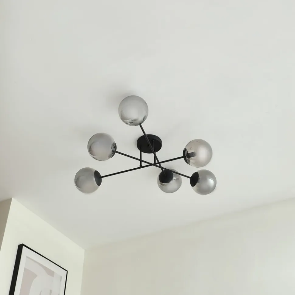 Lindby loftlampe Isamer, røggrå, Ø 80 cm, kugle