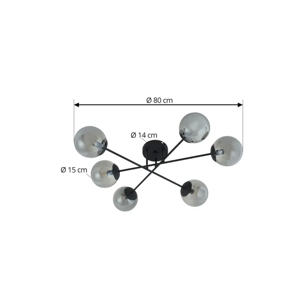 Lindby loftlampe Isamer, røggrå, Ø 80 cm, kugle