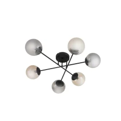 Lindby loftlampe Isamer, smoke grey/amber, Ø 80 cm, globe