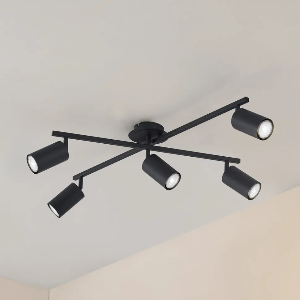 Lindby loftlampe Joffrey, 78 cm, sort, 5 lyskilder, GU10