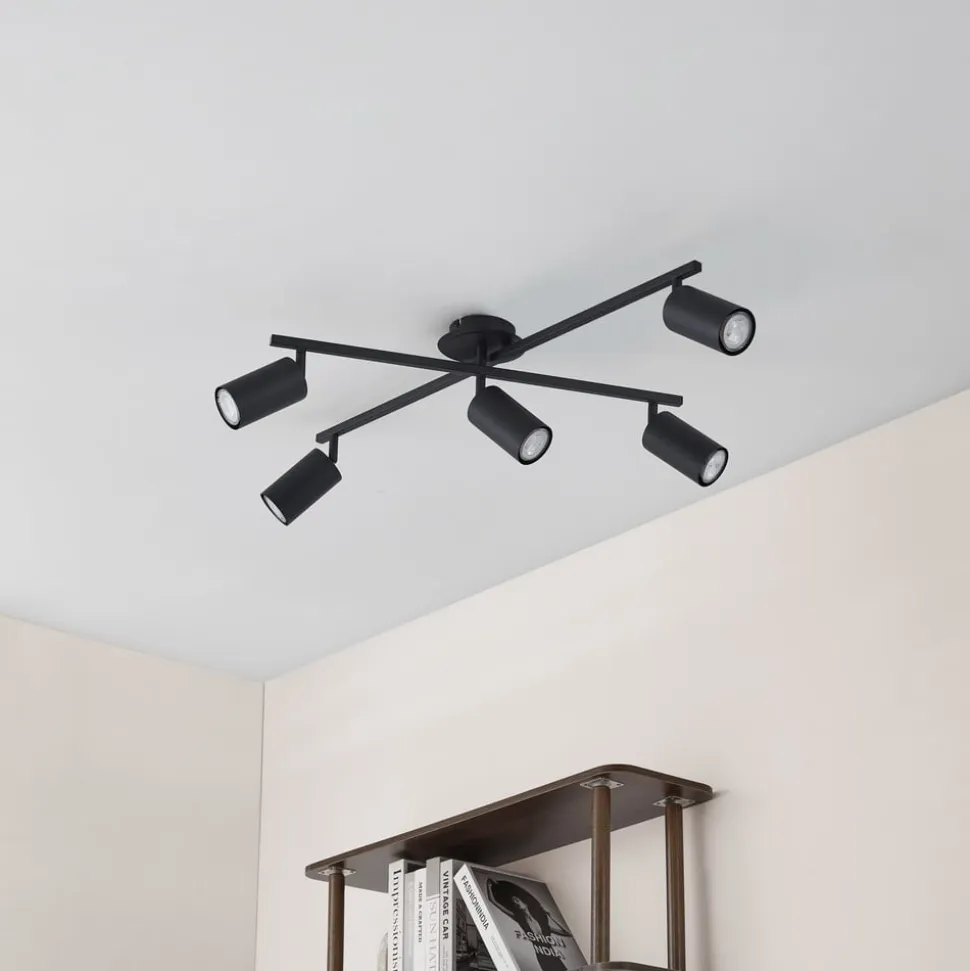 Lindby loftlampe Joffrey, 78 cm, sort, 5 lyskilder, GU10