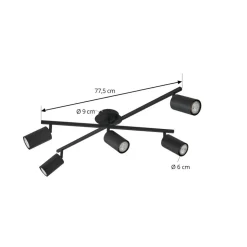 Lindby loftlampe Joffrey, 78 cm, sort, 5 lyskilder, GU10